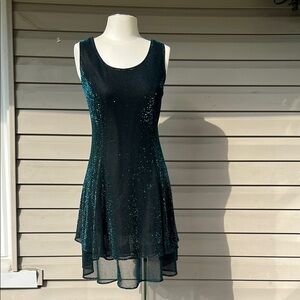 Sparkly Vintage 90s Black and Teal Sleeveless Dress Size 8P